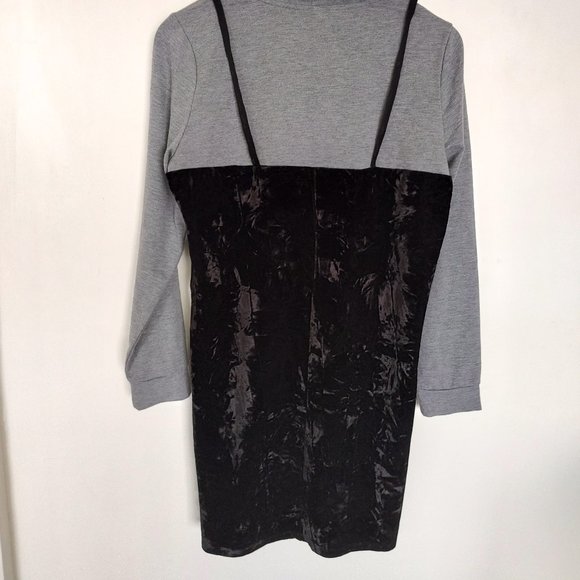 Noisy May Black spaghetti full sleeve velvet dress with grey hoodie attached in - Picture 8 of 13